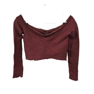 Free People Sz Medium Womens Red Textured Long Sleeve Crop Top